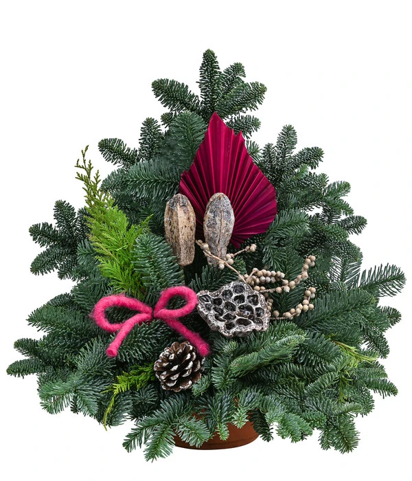 Grabgesteck In Terrakotta-Schale, Dreieckig, Rot, Ca. B40/H45/T30 Cm 1 Grabgesteck In Terrakotta-Schale, Dreieckig, Rot, Ca. B40/H45/T30 Cm